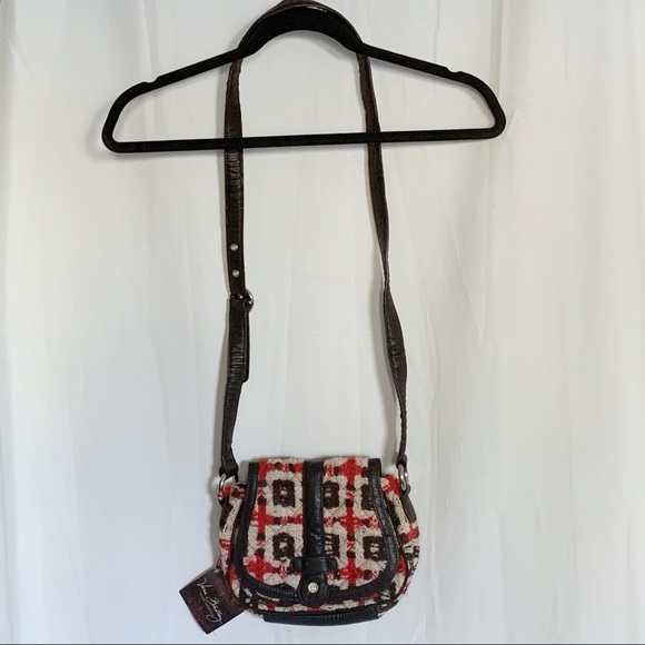 NWT Vera Bradley Red and Brown Geometric Mini Crossbody Saddle Bag in Tweed - Picture 5 of 10